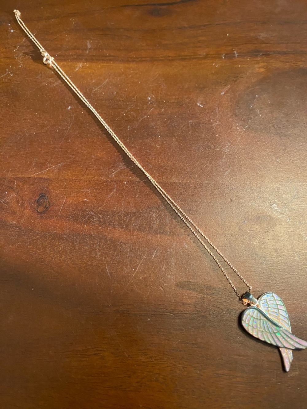 Rose Gold over Sterling Angel Wing Heart Pendant layered with Pink Opal - Picture 3 of 3